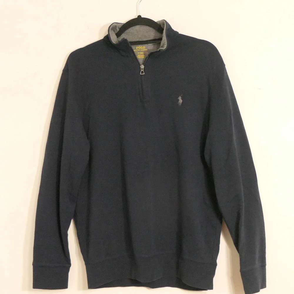 Polo Ralph Lauren Mens Pullover M Navy 1/4 Zip Preppy Quiet Luxury 710680863001